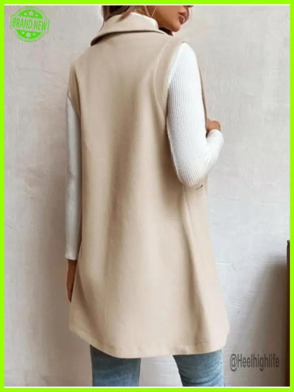 Wool Blended Sleeveless Notch Lapel Vest Blazer Jacket